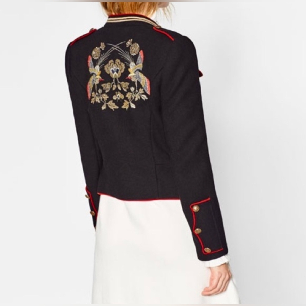 Zara military style jacket w/ embroidery size medium